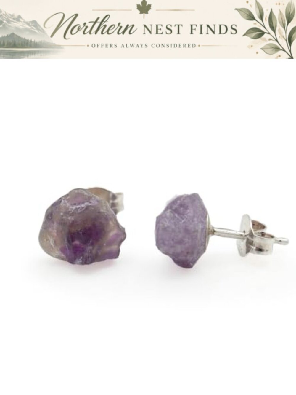 Handcrafted Raw Amethyst Stud Earrings for Women & Men